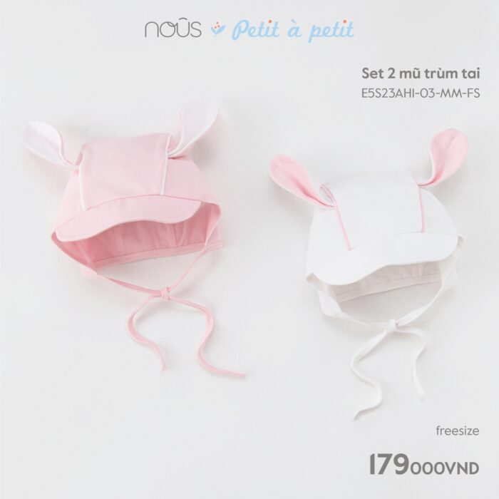 Set phụ kiện sơ sinh Nous 2 mũ sơ sinh trùm tai