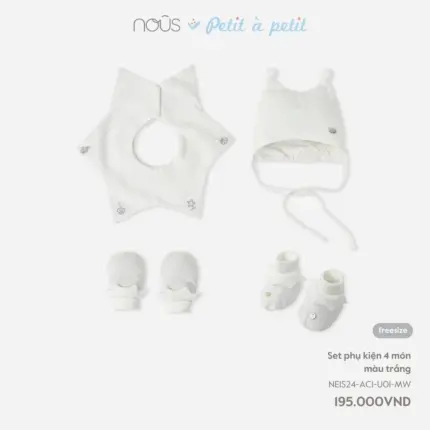 Set phụ kiện sơ sinh Nous 4 món màu trắng