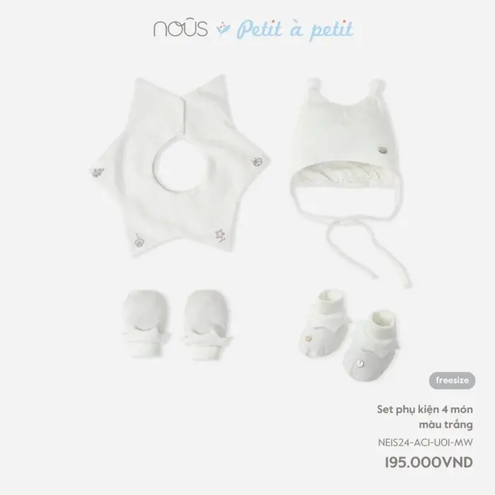 Set phụ kiện sơ sinh Nous 4 món màu trắng