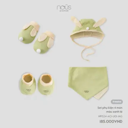 Set phụ kiện sơ sinh Nous 4 món màu xanh lá