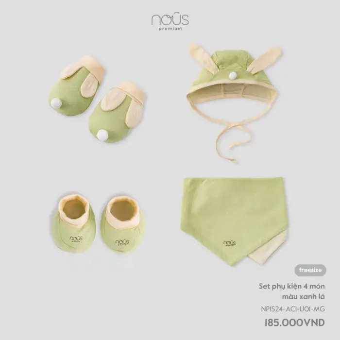 Set phụ kiện sơ sinh Nous 4 món màu xanh lá