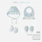 Set phụ kiện sơ sinh Nous 4 món màu trắng phối xanh da trời