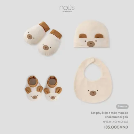 Set phụ kiện sơ sinh Nous 4 món màu be phối màu tai gấu