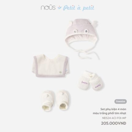 Set phụ kiện sơ sinh Nous 4 món màu trắng phối tím nhạt