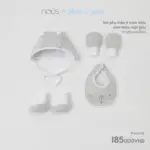 Set phụ kiện sơ sinh Nous 4 món màu xám thêu mặt gấu