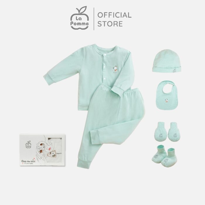 Set quà sơ sinh La Pomme 5 món màu xanh