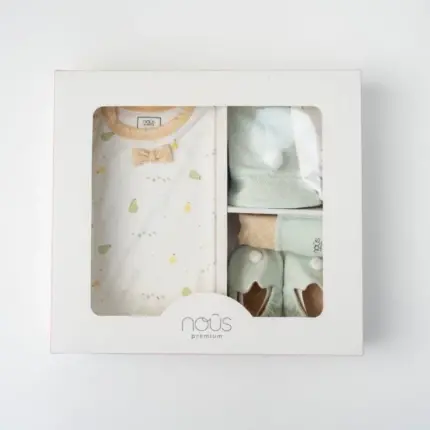 Set quà tặng sơ sinh Nous 5 món màu trắng phối xanh nhạt